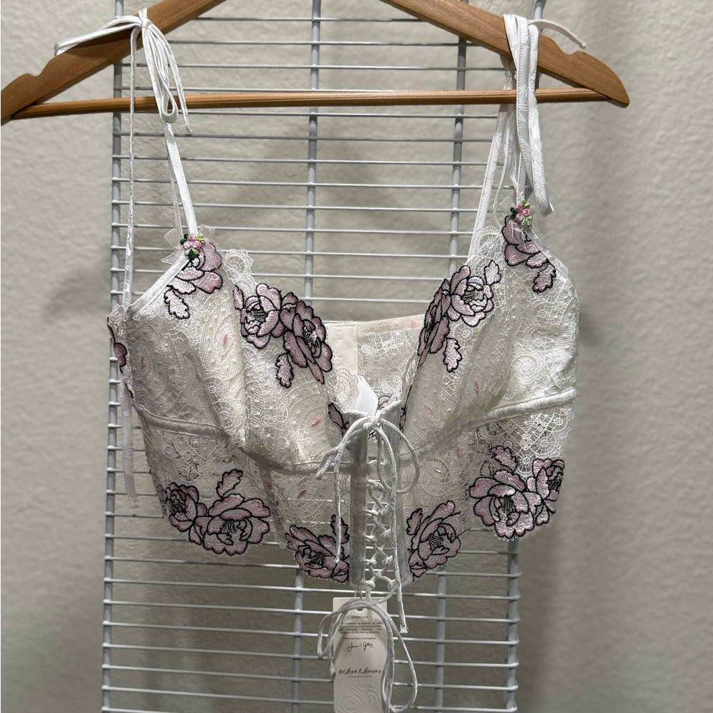 For Love And Lemons Lace Bralette - Cream and Pink